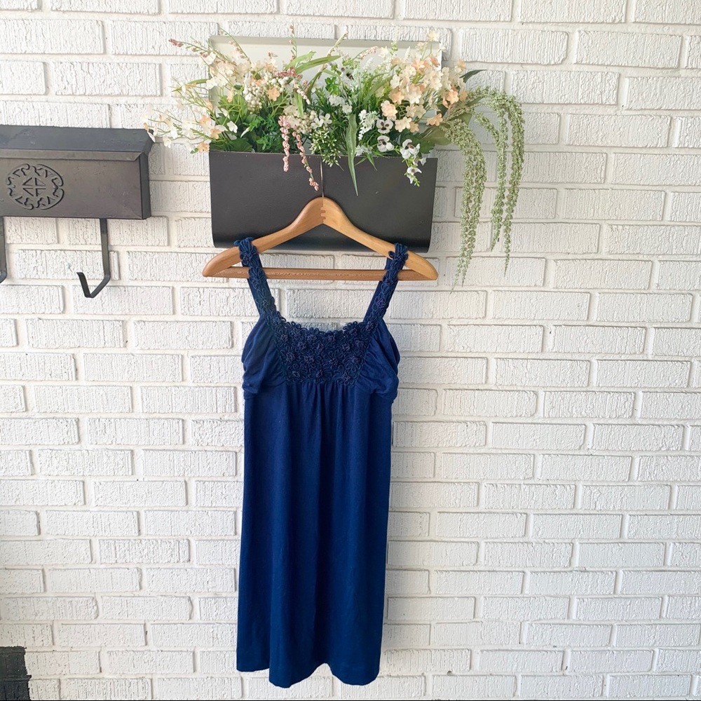 Blue Summer Dress With Rose Details on The Front